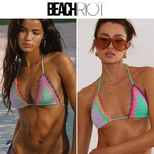 Beach Riot Winona Top - Technicolor Rays Vibrant Crochet Bikini Sz S NWT 128$